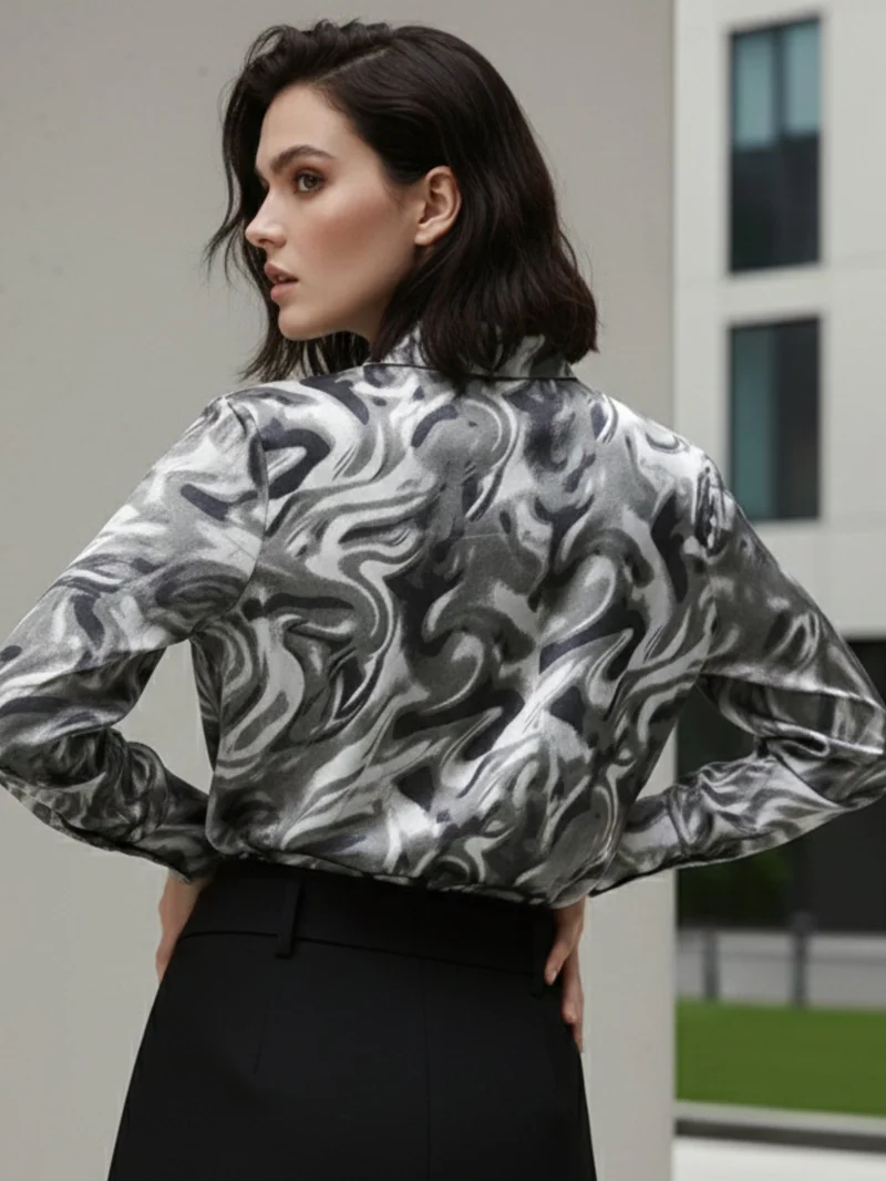 Outzidr Grey Grey Printed Satin Shirt for Women | Best Price UAE